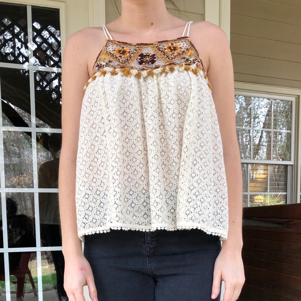 Anthropologie beaded and lace tank top